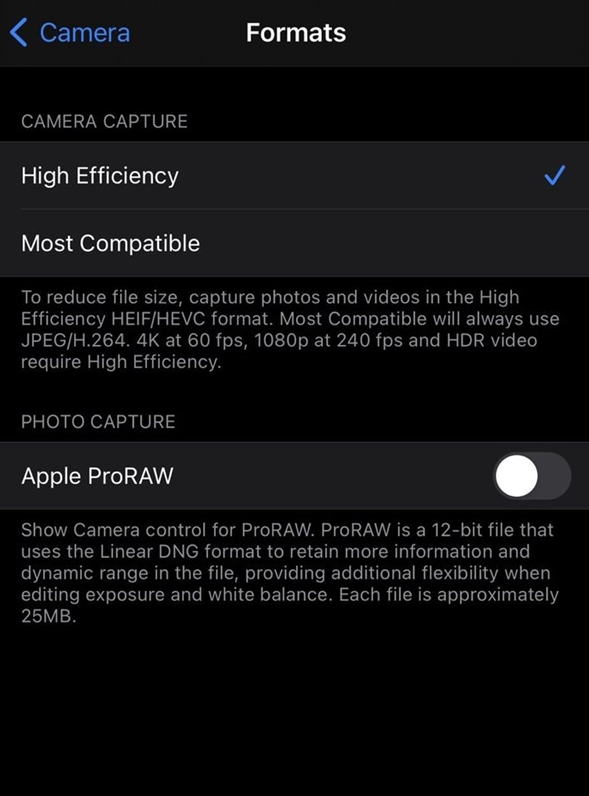 苹果手机维修分享如何为 iPhone 12 Pro/Max 启用 ProRAW 照片格式 